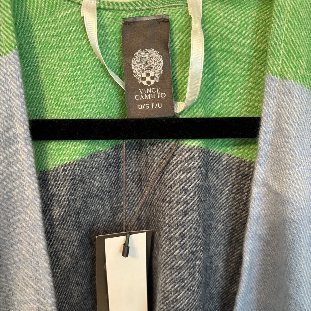 Vince Camuto Green Plaid Fringe Ruana Poncho OS NWT - Picture 3 of 7